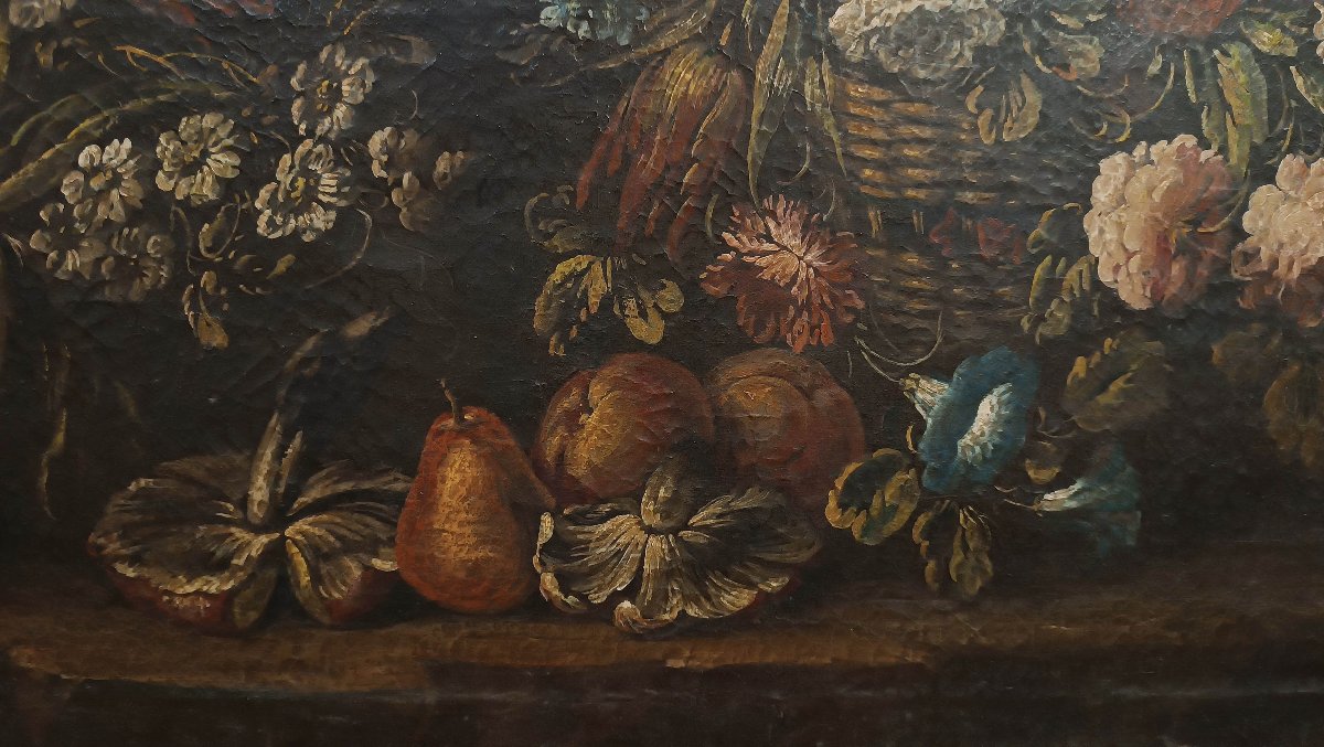 COPPIA DI DIPINTI CON FIORI E FRUTTA FINE XVII SECOLO -photo-4