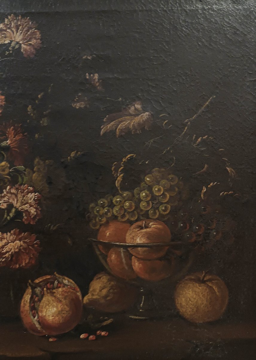COPPIA DI DIPINTI CON FIORI E FRUTTA FINE XVII SECOLO -photo-4