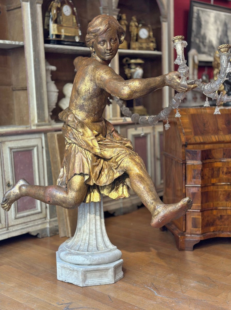 SCULTURA DI GIOVANE IN LEGNO DORATO META’ XVII SECOLO -photo-8