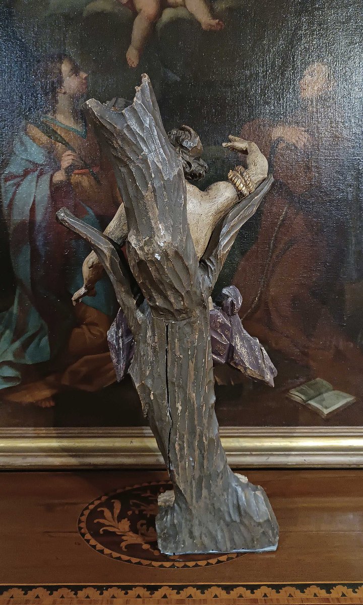 SCULTURA DI SAN SEBASTIANO IN LEGNO DIPINTO META’ XVIII SECOLO-photo-1