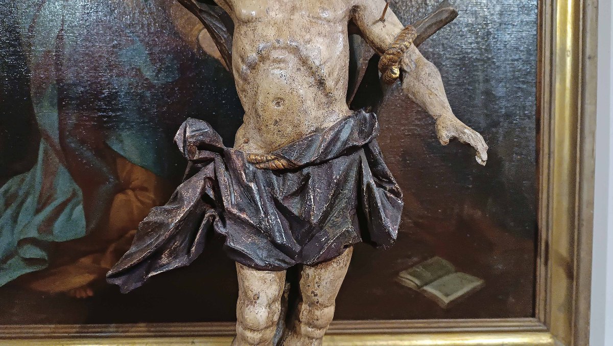 SCULTURA DI SAN SEBASTIANO IN LEGNO DIPINTO META’ XVIII SECOLO-photo-6