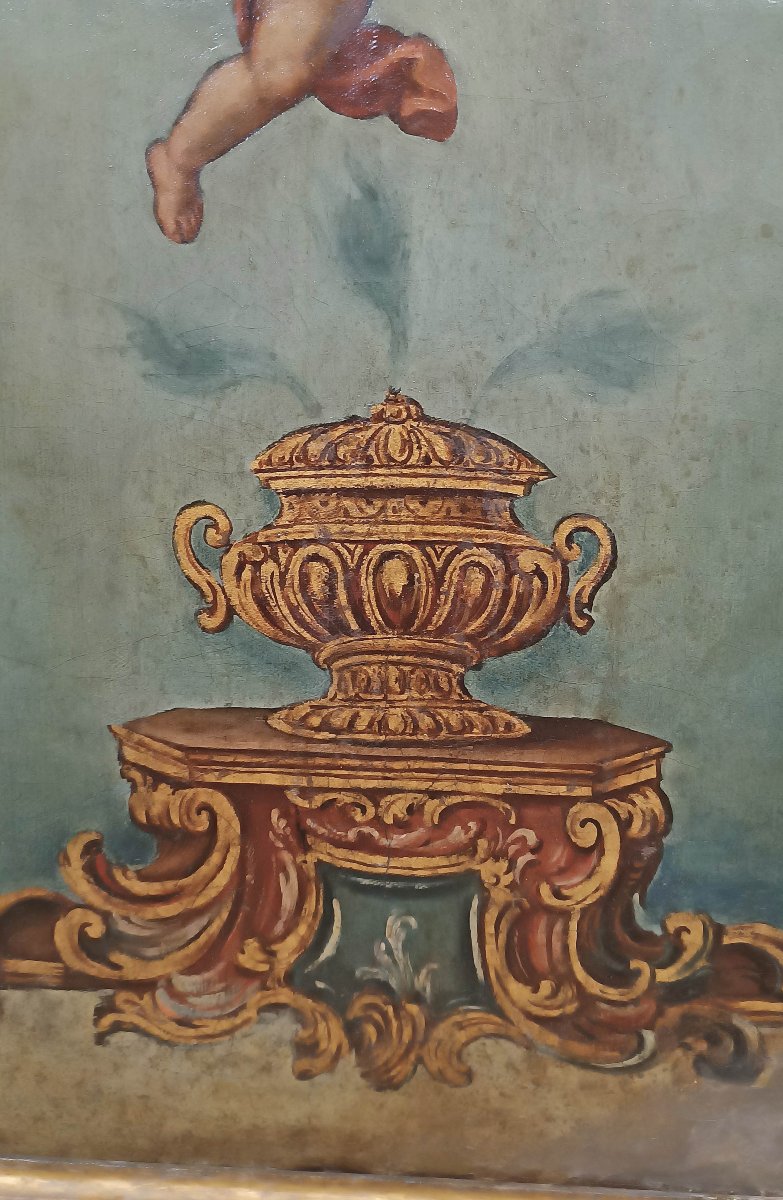 DIPINTO CON ALLEGORIA DI PUTTO ALATO FINE XVIII SECOLO-photo-1