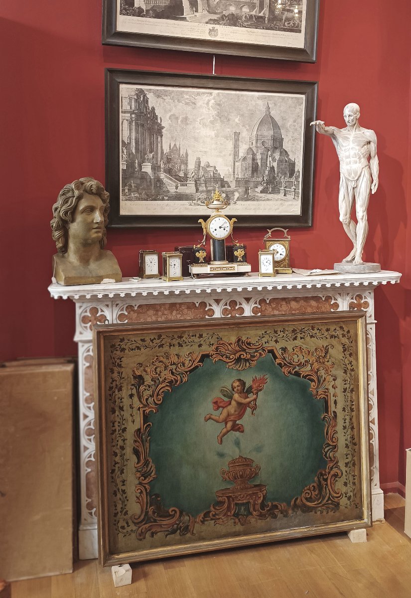 DIPINTO CON ALLEGORIA DI PUTTO ALATO FINE XVIII SECOLO-photo-6