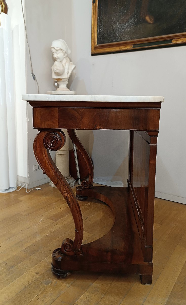 CONSOLLE CARLO X IN NOCE E MARMO PRIMA META' XIX SECOLO-photo-1