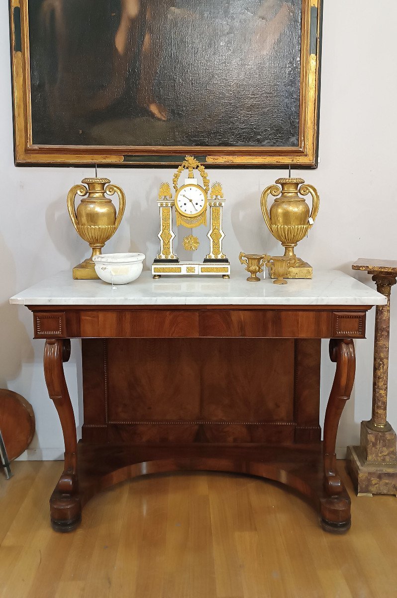 CONSOLLE CARLO X IN NOCE E MARMO PRIMA META' XIX SECOLO-photo-6