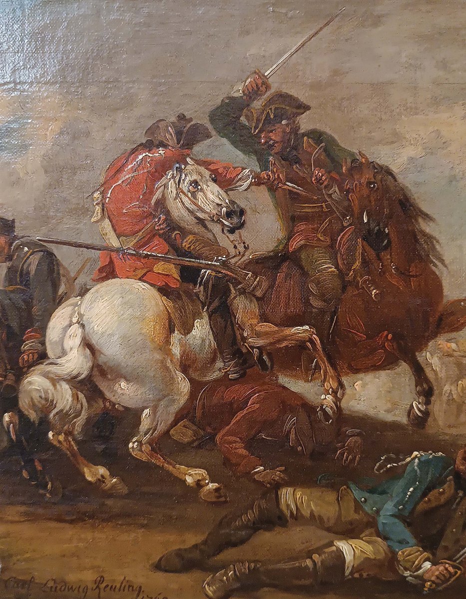 DIPINTO CON SCENA DI BATTAGLIA FINE DEL XVIII SECOLO -photo-3