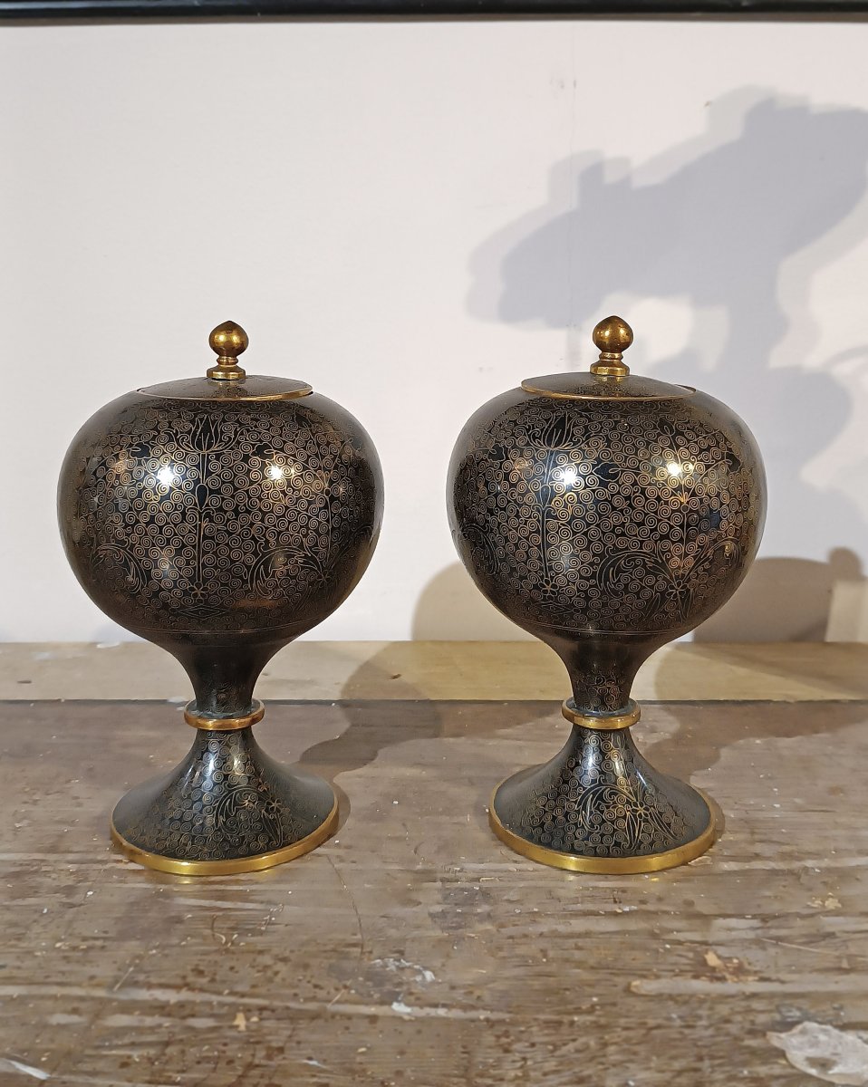 COPPIA DI VASI CLOISONNÉ CINA PRIMA META’ XIX SECOLO-photo-2