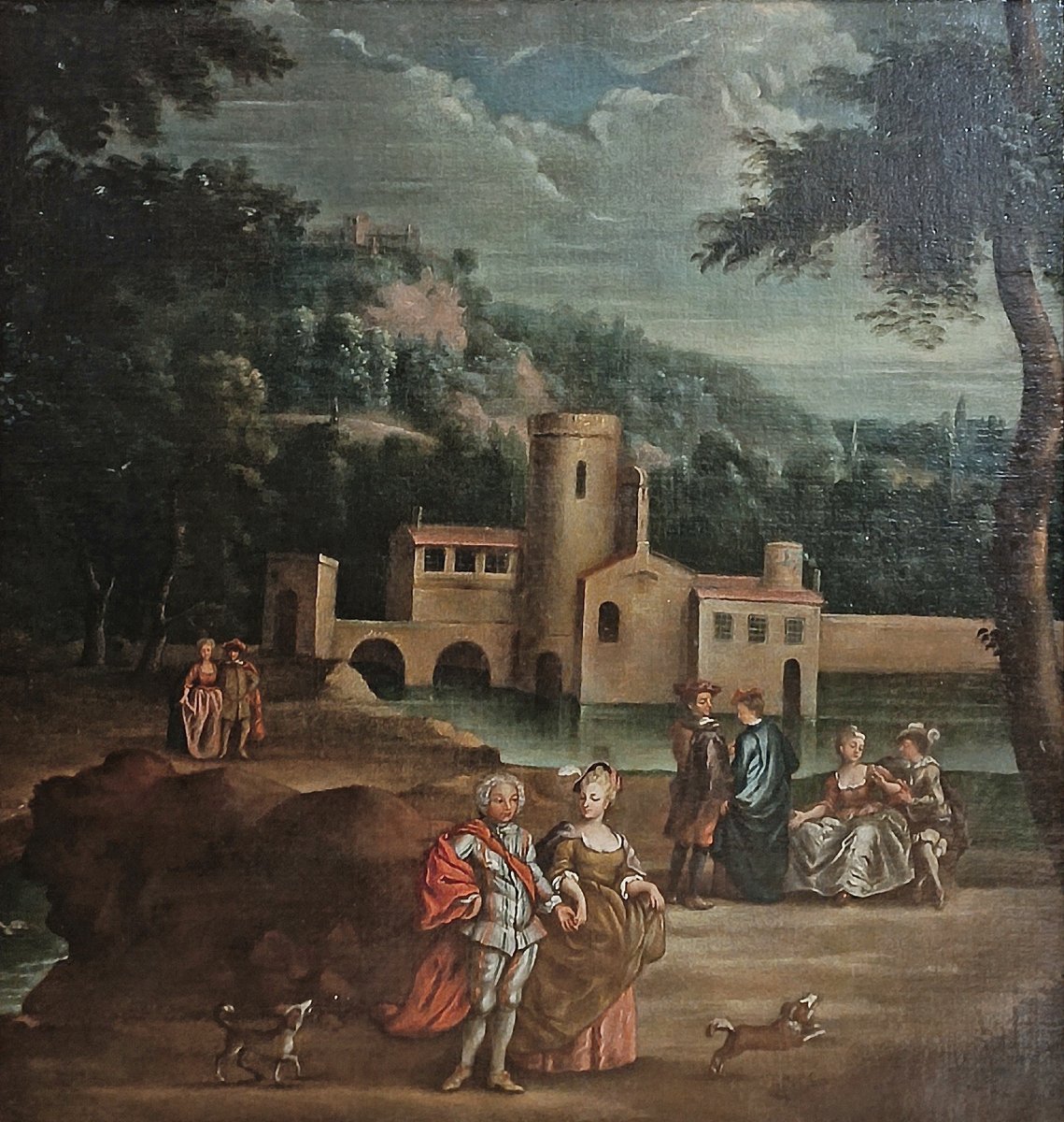 DIPINTO PAESAGGIO CON FIGURE FINE XVIII SECOLO -photo-3