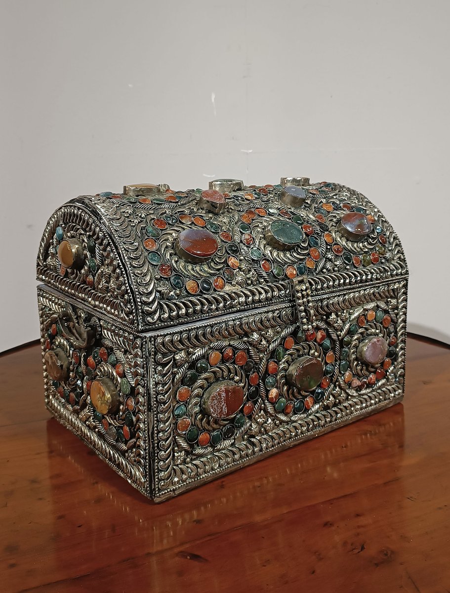 BAULETTO PORTAGIOIE CON PIETRE DURE XIX SECOLO-photo-2