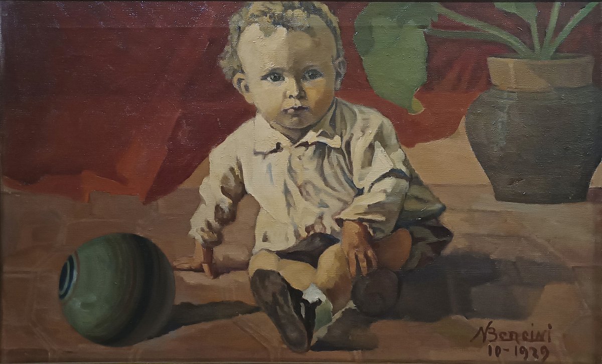 DIPINTO CON BAMBINO DI NATALE BENCINI PRIMA META’ XX SECOLO-photo-3