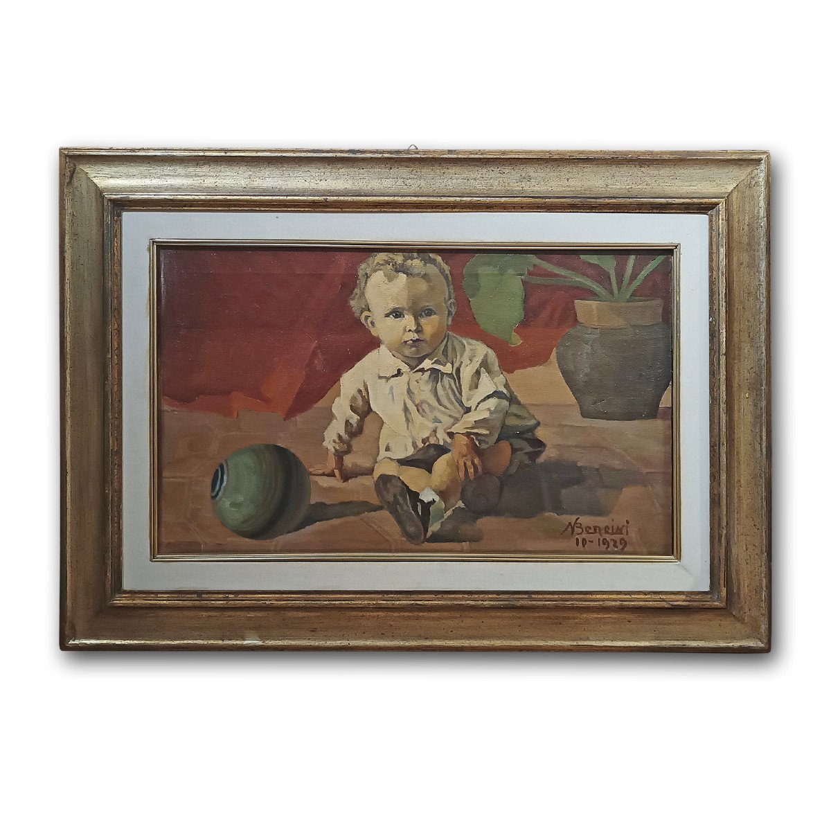DIPINTO CON BAMBINO DI NATALE BENCINI PRIMA META’ XX SECOLO