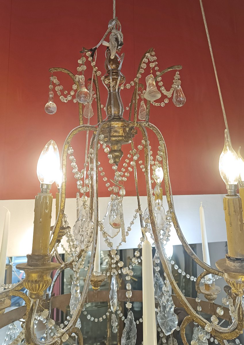 LAMPADARIO LUIGI XV IN FERRO DORATO E CRISTALLI META’ XVIII SECOLO-photo-1