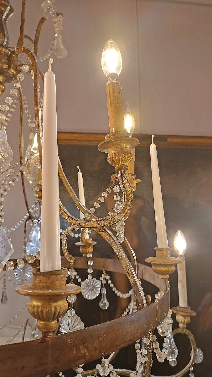 LAMPADARIO LUIGI XV IN FERRO DORATO E CRISTALLI META’ XVIII SECOLO-photo-4
