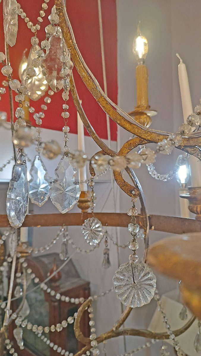 LAMPADARIO LUIGI XV IN FERRO DORATO E CRISTALLI META’ XVIII SECOLO-photo-5