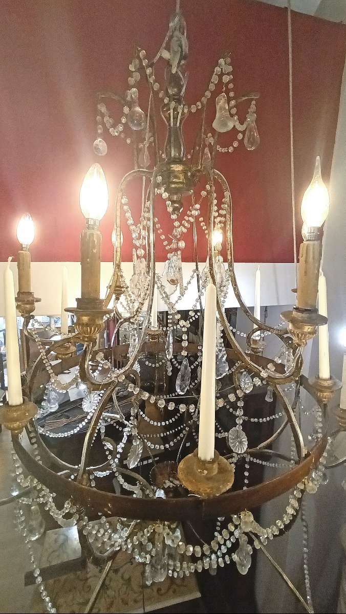 LAMPADARIO LUIGI XV IN FERRO DORATO E CRISTALLI META’ XVIII SECOLO-photo-7