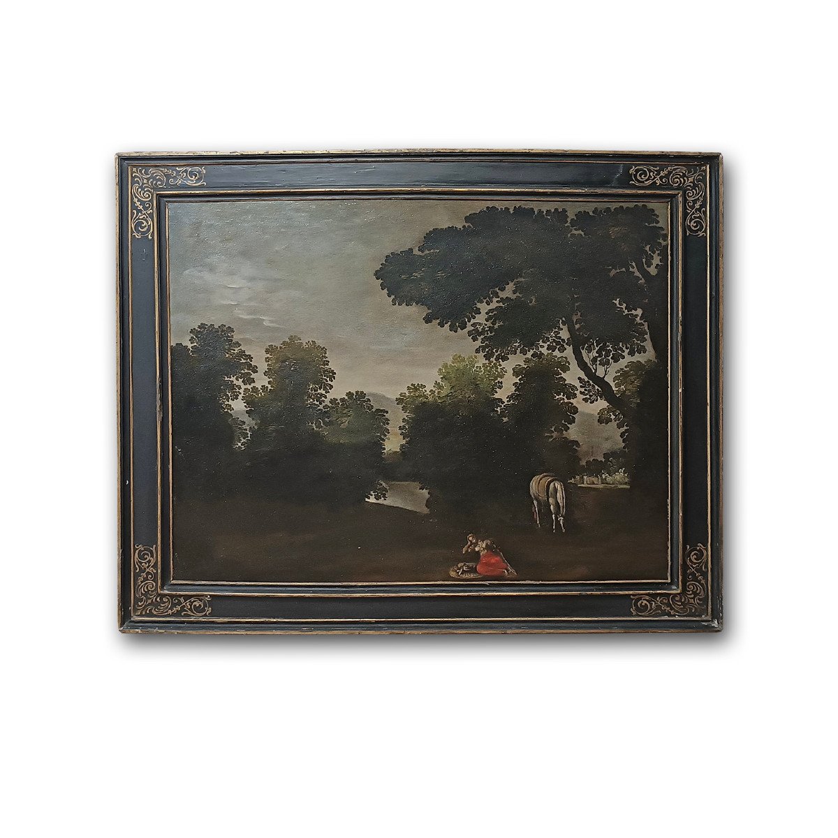 DIPINTO CON PAESAGGIO E FIGURA FINE XVII SECOLO 