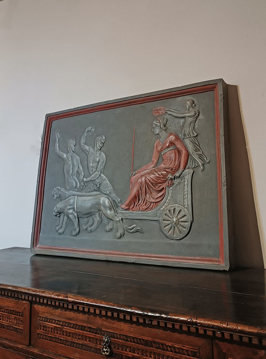 BASSORILIEVO IN STUCCO CON TRIONFO DI ARIANNA XVIII SECOLO-photo-3