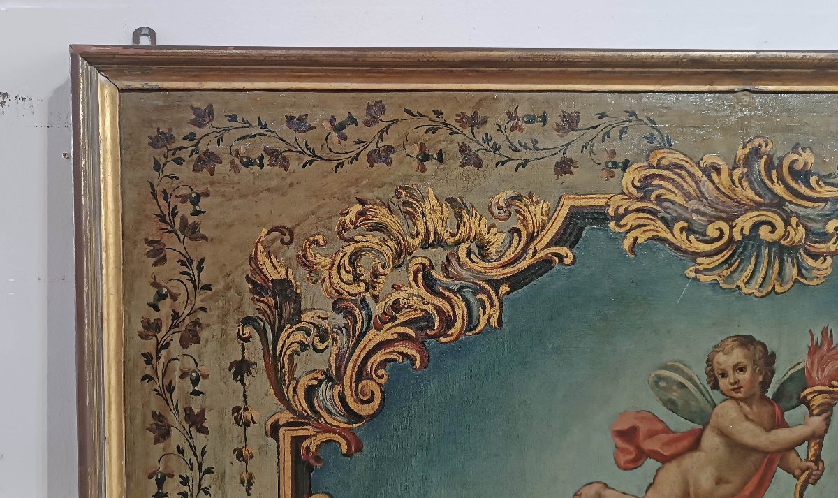 DIPINTO CON ALLEGORIA DI PUTTO ALATO FINE XVIII SECOLO-photo-2