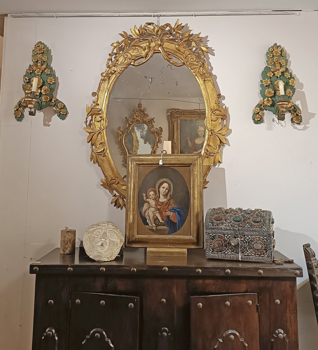 COPPIA DI APPLIQUES VERDE E ORO NEOCLASSICHE FINE XVIII SECOLO-photo-7