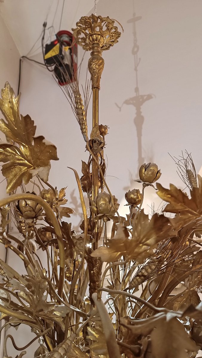 LAMPADARIO IN BRONZO E OTTONE DORATO PRIMI XX SECOLO -photo-2