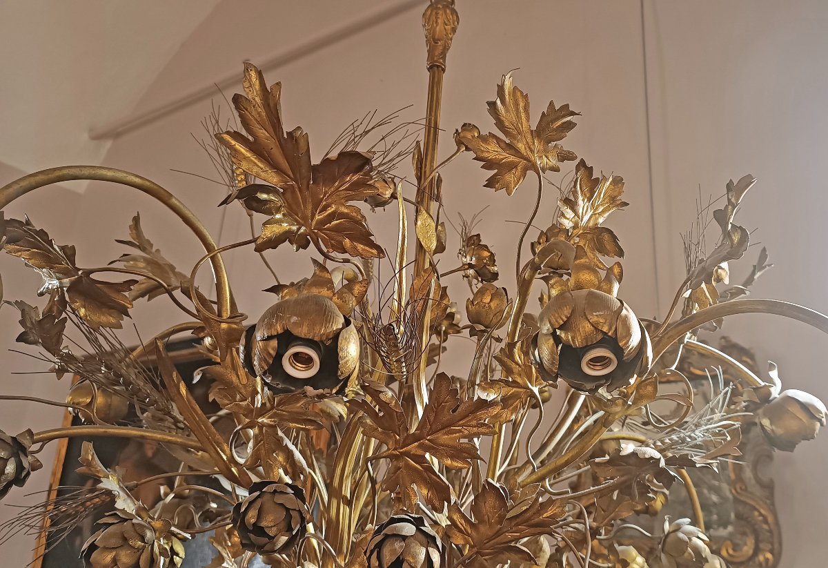LAMPADARIO IN BRONZO E OTTONE DORATO PRIMI XX SECOLO -photo-3