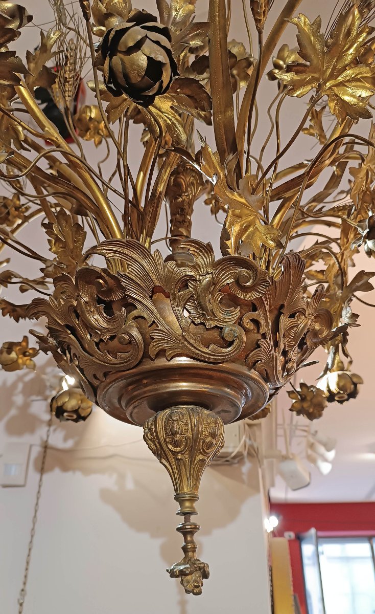 LAMPADARIO IN BRONZO E OTTONE DORATO PRIMI XX SECOLO -photo-4