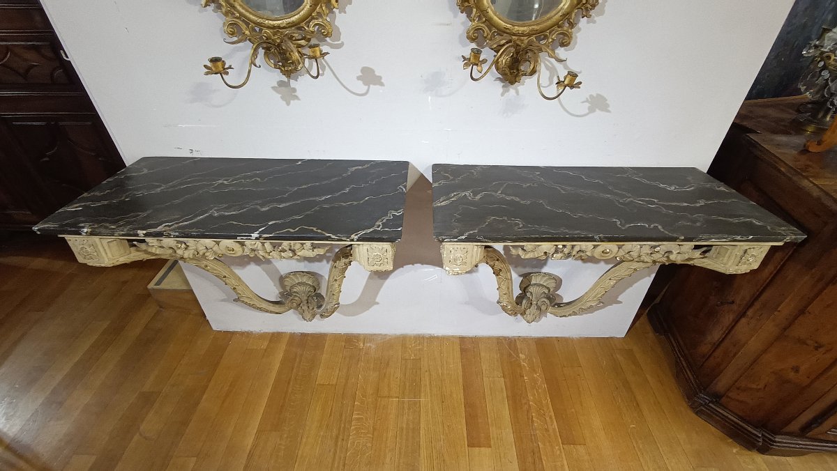 COPPIA DI CONSOLLES DIPINTE NEOCLASSICHE FINE XVIII SECOLO -photo-3