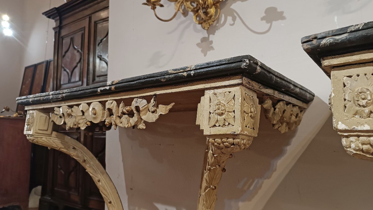 COPPIA DI CONSOLLES DIPINTE NEOCLASSICHE FINE XVIII SECOLO -photo-7