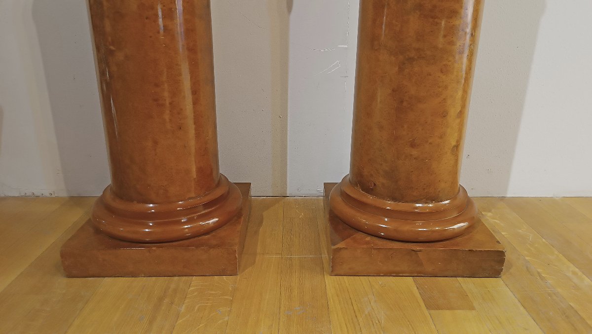 COPPIA DI COLONNE IN RADICA DI NOCE META’ XIX SECOLO -photo-1