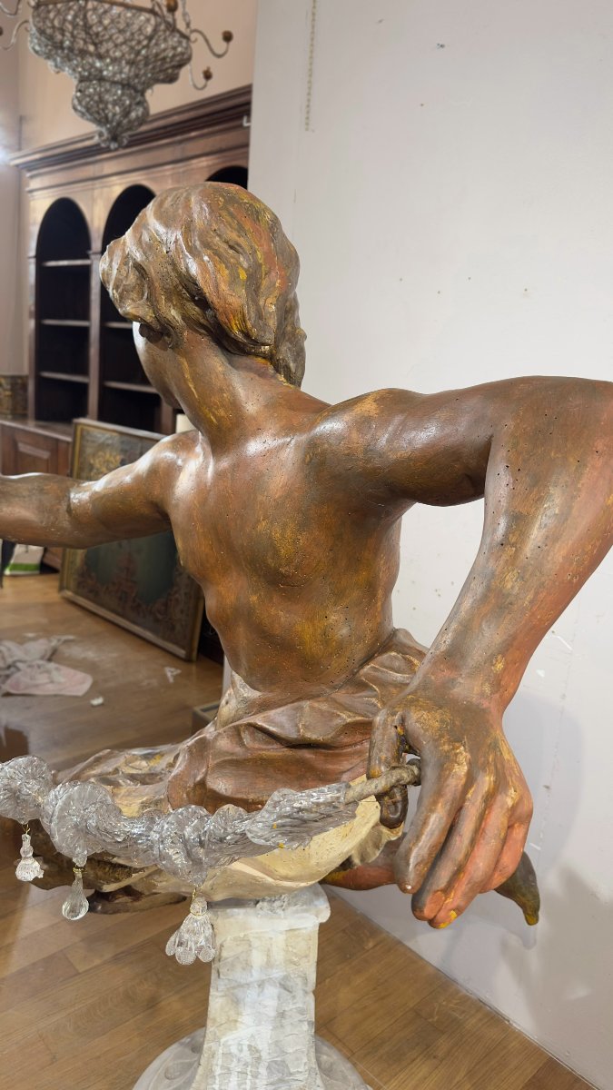 SCULTURA DI GIOVANE IN LEGNO DORATO META’ XVII SECOLO -photo-3