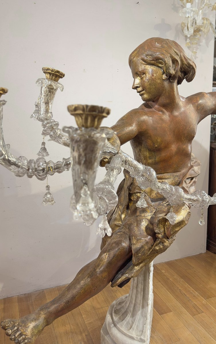 SCULTURA DI GIOVANE IN LEGNO DORATO META’ XVII SECOLO -photo-7
