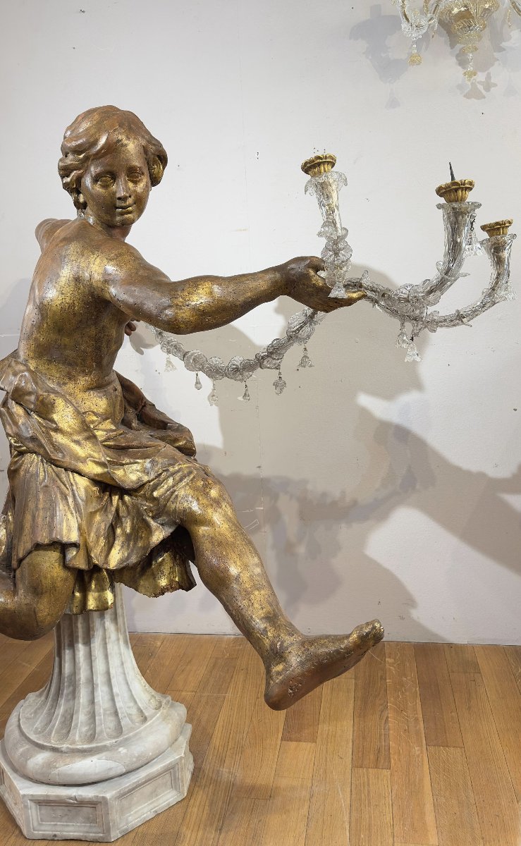 SCULTURA DI GIOVANE IN LEGNO DORATO META’ XVII SECOLO -photo-8