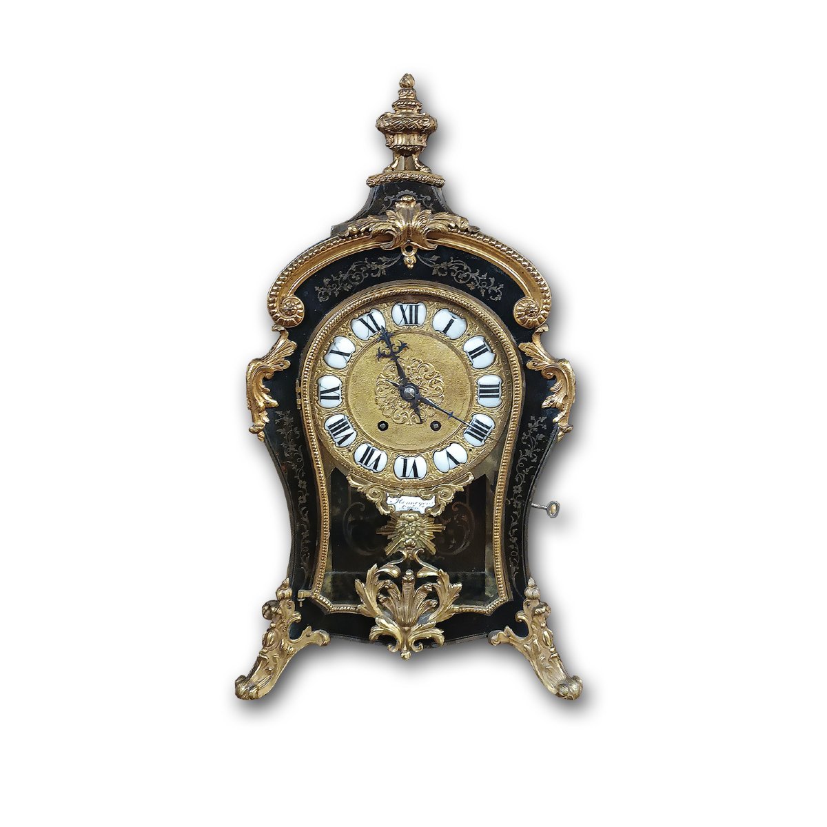 OROLOGIO STILE LUIGI XV IN BRONZO DORATO E INTARSI META’ DEL XIX SECOLO 