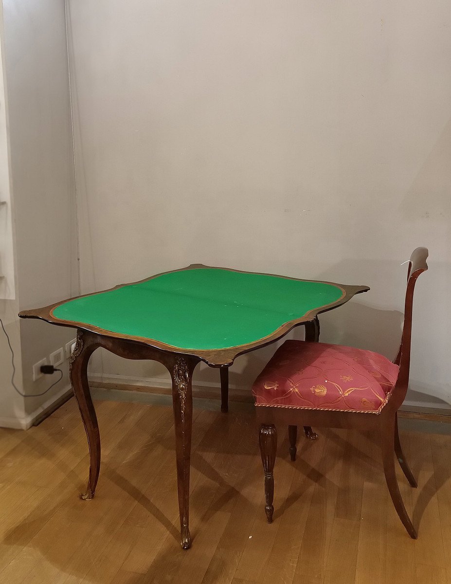 TAVOLINO DA GIOCO IN RADICA DI NOCE PRIMI XIX SECOLO-photo-7