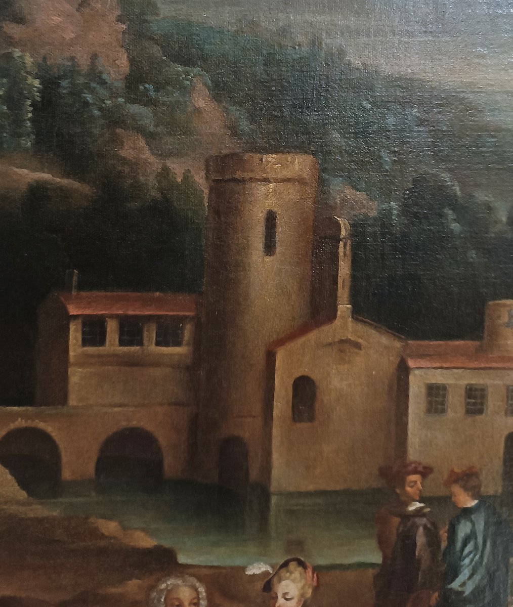 DIPINTO PAESAGGIO CON FIGURE FINE XVIII SECOLO -photo-2