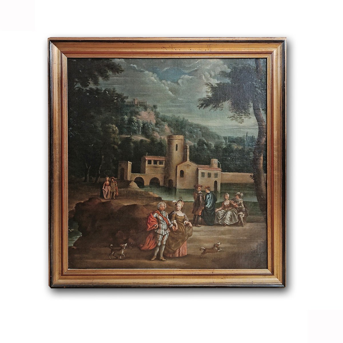 DIPINTO PAESAGGIO CON FIGURE FINE XVIII SECOLO 