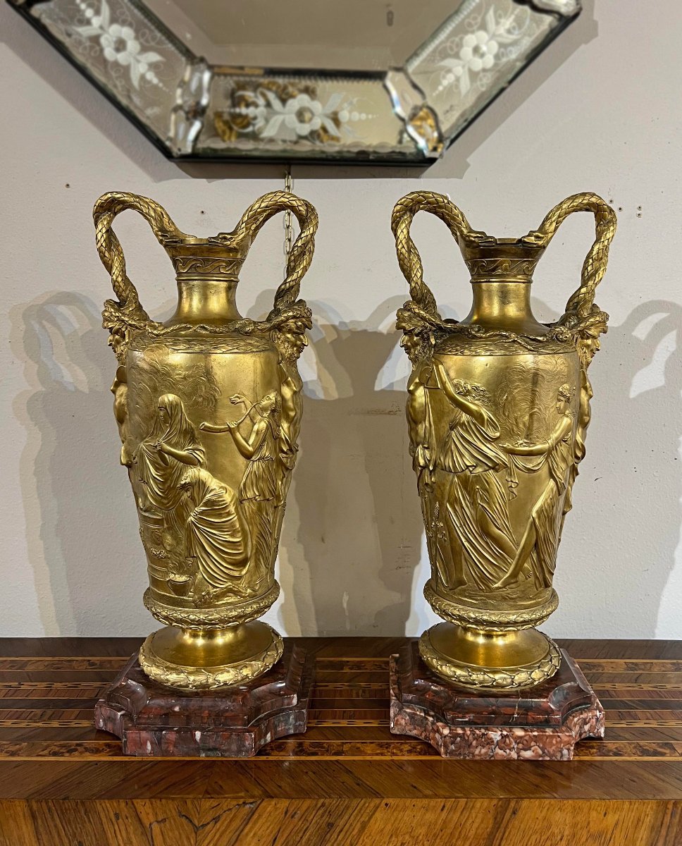 COPPIA DI VASI BARBEDIENNE IN BRONZO PRIMA META’ XIX SECOLO -photo-2
