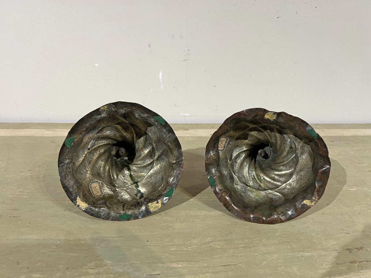 COPPIA DI CANDELIERI IN RAME META’ XVIII SECOLO -photo-4