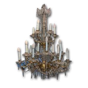 LAMPADARIO IN BRONZO CON CRISTALLI META’ XIX SECOLO