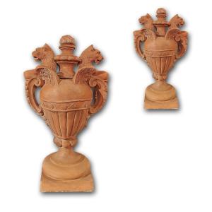COPPIA DI VASI IN TERRACOTTA NEOCLASSICI FINE DEL XVIII SECOLO