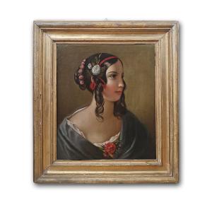 RITRATTO DI GIOVINETTA OLIO SU TELA META’ XIX SECOLO