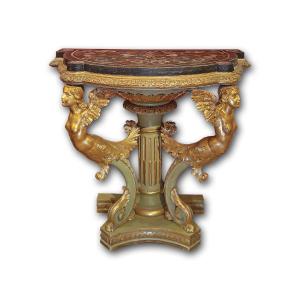 CONSOLLE IMPERO DORATA E DIPINTA PRIMI DEL XIX SECOLO