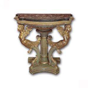 CONSOLLE IMPERO DORATA E DIPINTA PRIMI DEL XIX SECOLO