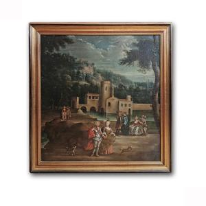DIPINTO PAESAGGIO CON FIGURE FINE XVIII SECOLO 