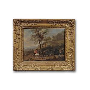 DIPINTO CON SCENA DI CACCIA META’ XVIII SECOLO 