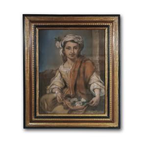 DIPINTO PASTELLO CON ALLEGORIA DELLA PRIMAVERA META’ XIX SECOLO 