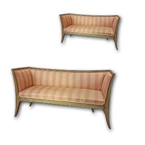 COPPIA DI DIVANETTI DORATI E LACCATI META’ XIX SECOLO 