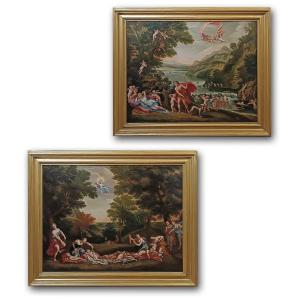 COPPIA DI DIPINTI CON VENERE E ADONE FINE XVIII SECOLO 