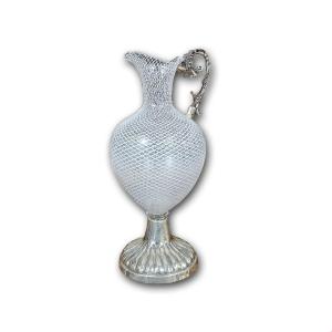 BROCCA VENEZIANA IN VETRO E ARGENTO XVIII SECOLO 