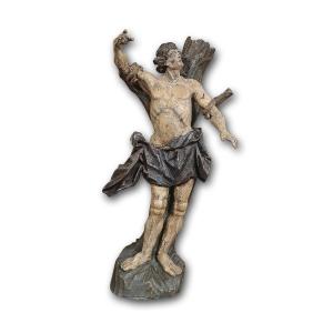 SCULTURA DI SAN SEBASTIANO IN LEGNO DIPINTO META’ XVIII SECOLO